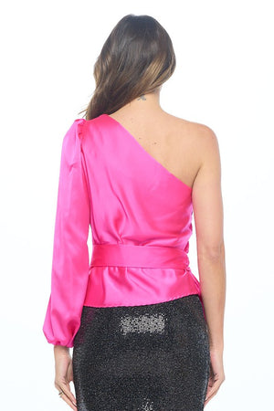 Satin One Shoulder Tie Blouse