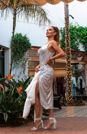 Shiny Side Slit Dress