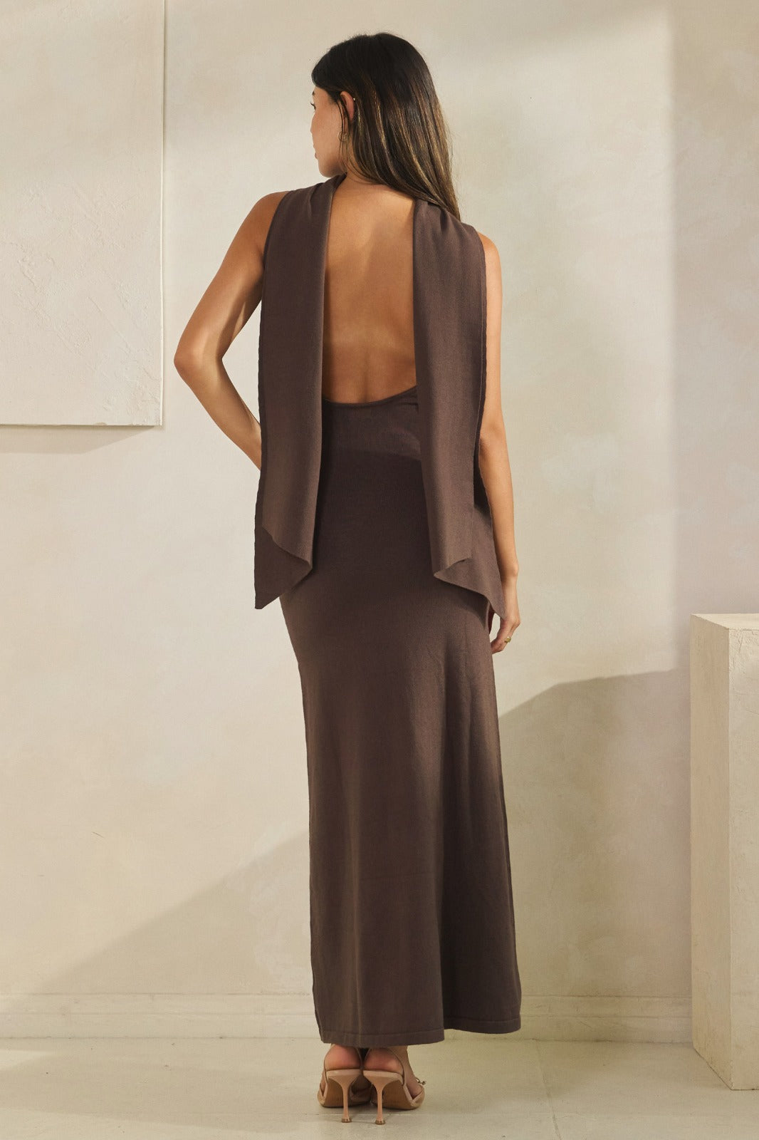 mango brown dress MANGO - Midi-dress with Puffed hem Chocolate - 2