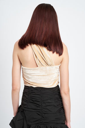 One Shoulder Pleated Crop